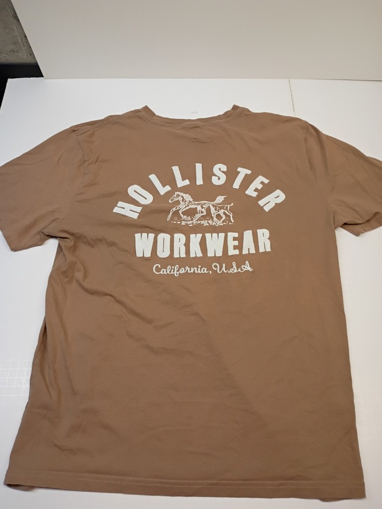 Hollister Workwear California U.S.A Tan T-shirt Mens SZ L!