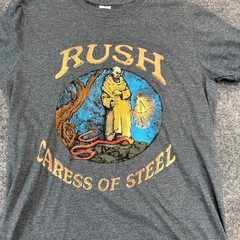 Rush Caress of Steel Shirt Mens Medium Gray Gildan Softstyle Rock Band Graphic