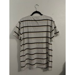 Ralph Lauren Vintage 90’s Mens L Striped Pocket T-Shirt White Navy Yellow Logo