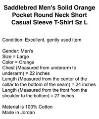 Saddlebred Men’s Solid Orange Pocket Round Neck Short Casual Sleeve T-Shirt Sz L