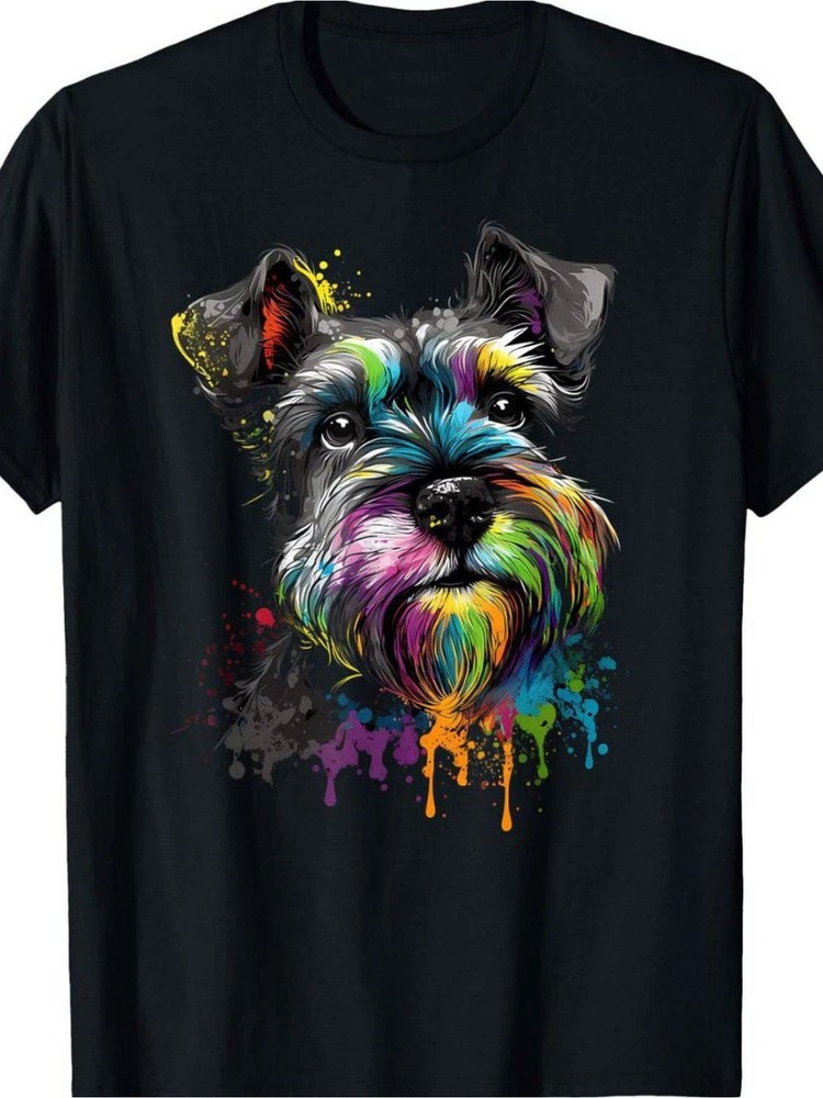 Miniature Schnauzer Dog Face Graphic T-Shirt Colorful Pet Lover Tee
