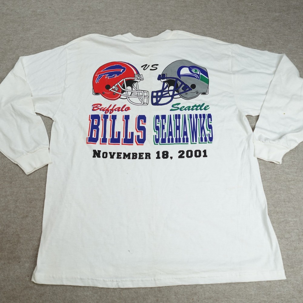 Bills Seahawks Shirt XL White Double Sided Long Sleeve Vintage 2001