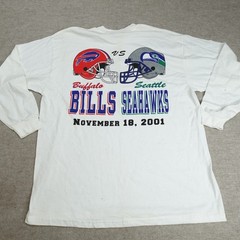Bills Seahawks Shirt XL White Double Sided Long Sleeve Vintage 2001
