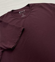 BYLT Drop Cut Lux Shirt Mens L Red Short Sleeve Curved Hem Tagless Stretch Gym