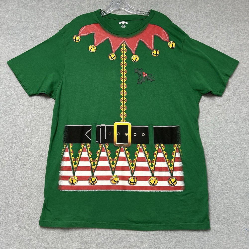 Holiday Time Men’s Elfie Elf Suit Christmas T-Shirt Green Size XL (46-48)