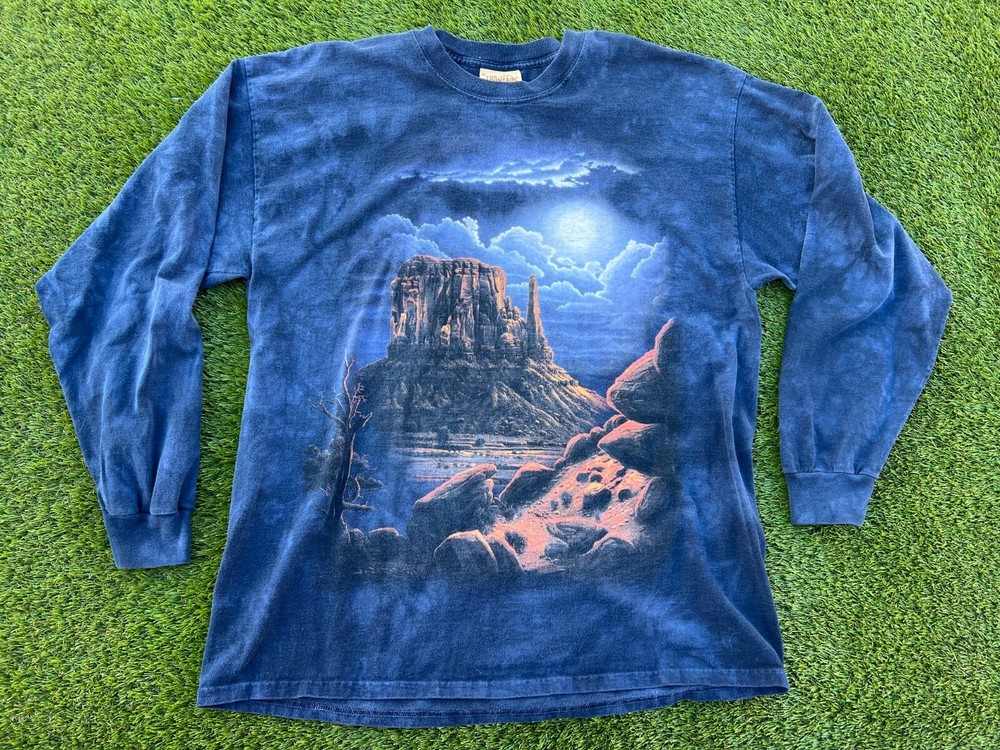 Vintage The Mountain Outdoor Desert Art Graphic Long Sleeve Men’s Shirt XL