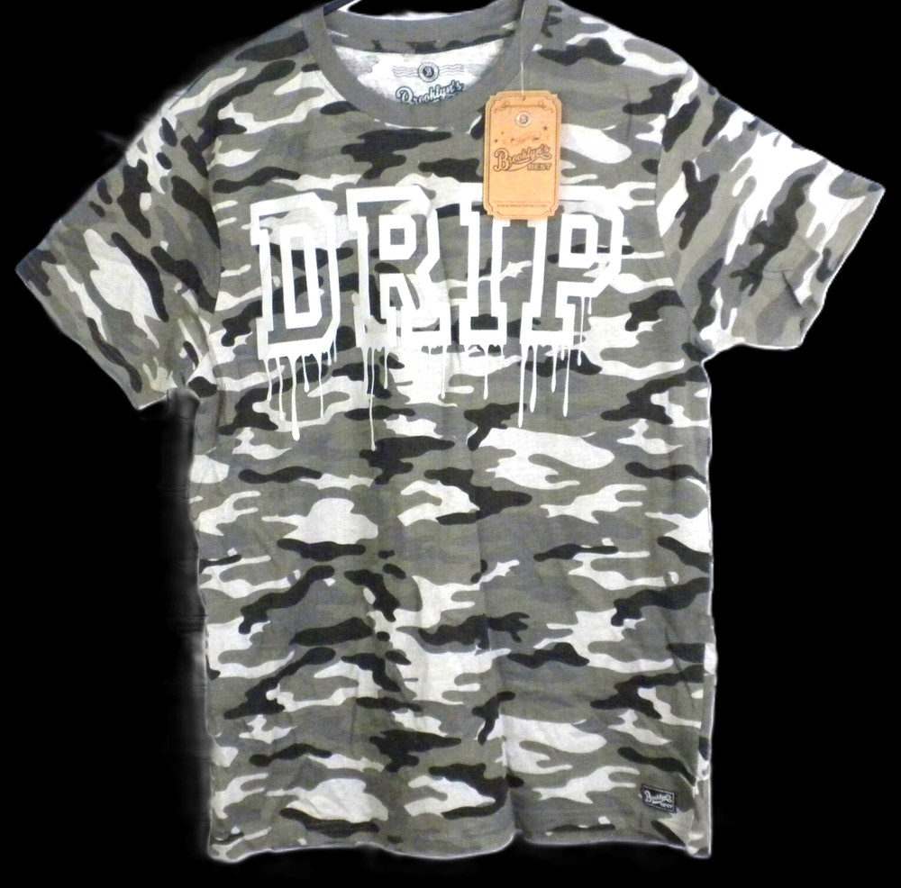 Brooklyn’s Best DRIP Men’s Gray Camouflage Tee Shirt Size L