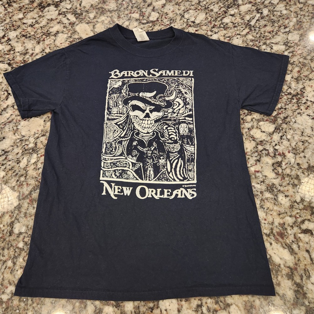 Voodoo Baron Samedi T-SHIRT – Top Hat Sugar Skull Creepy Halloween Mardi Gras S