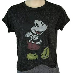 Authentic Disney Adult Mickey Mouse Tee Heather Black Dark Gray S Distressed Top