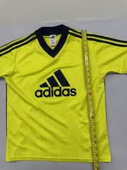 Adidas Yellow Stripe Soccer Jersey L Short Sleeve V Neck 3-Stripes Unisex