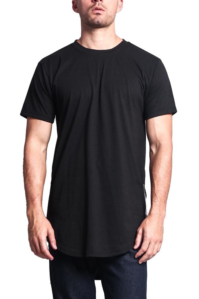 Victorious Men’s Triple Stacked Contrast Long Length Curved Hem T-Shirt TS632