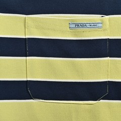 PRADA Men’s Striped T-Shirt Crew Neck Pocket Cotton Short Casual Tee Size L