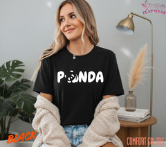 Unisex Panda Graphic T-Shirt – Cute Typographic Panda Shirt – Black Logo Tee for