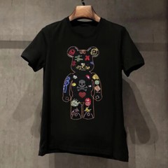 New Fashion Hot Drill Bear Rhinestones Trend Cotton Summer Luxury Men T-Shirt
