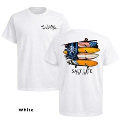Salt Life Surfboards T-Shirt 2 Sided – American Flag Boards & Skull, Beach Adven