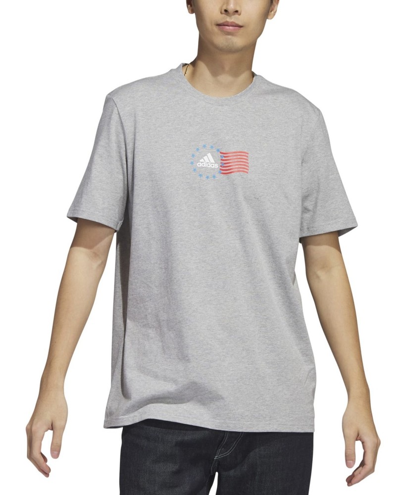 adidas Men’s Crewneck American Flag Graphic T-Shirt Grey Heather-Small