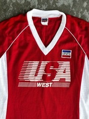 Levi’s Vintage 1984 USA West LA Olympics V-neck Ringer Collar Tee XL 22” X 27”