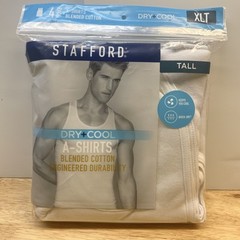 Stafford 4 Pack Mens Tall Cotton Blend A-Shirts White Dry & Cool Tanks XL Tall