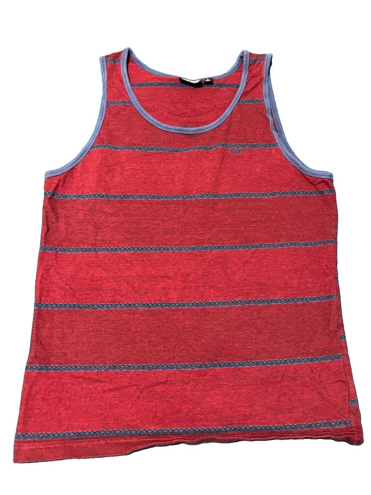 Vans Men’s Size Large 100% Cotton Y2K Striped Maroon Red Summer Tank Shirt