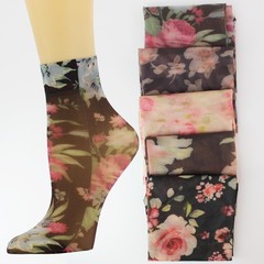 Womens Sheer Ankle Socks 5 Pairs Floral Cute Nylon Mesh for Size 5-8