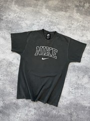 VTG 90s Nike Center Logo T-Shirt Big Logo Swoosh Embroidered Gray Tee Y2K Size S