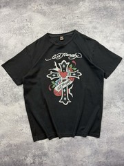 Vintage Ed Hardy By Christian Audigier Cross T-Shirt Rhinestones Y2K Black Hype