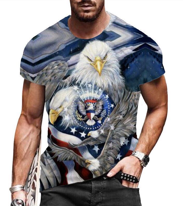 Camiseta Hombre Moda Águila Americana EE. UU. Bandera Manga corta Azul Camisa