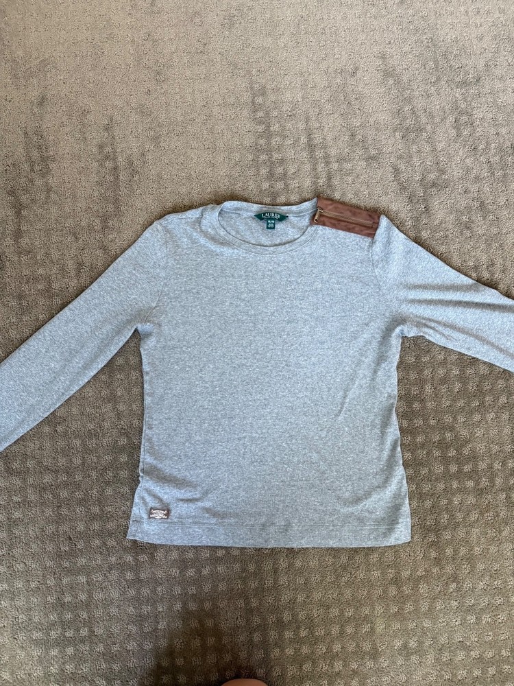 Lauren Ralph Lauren XL Gray Long Sleeve Shirt with Brown Shoulder and Elbow Pads
