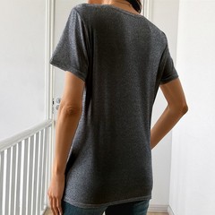 Women’s Round Neck Romantic Short-Sleeved T-Shirt Summer Heart Pattern Pullover♪