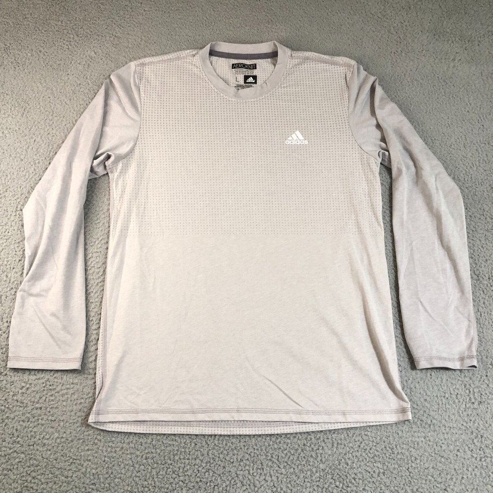 Adidas Shirt Mens Large Gray Logo Train Crew Neck Sportswear Climacool Aeroknit