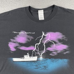 Vtg Gildan Black XL Tangier Island Virginia Lightning Boat Graphic East Coast