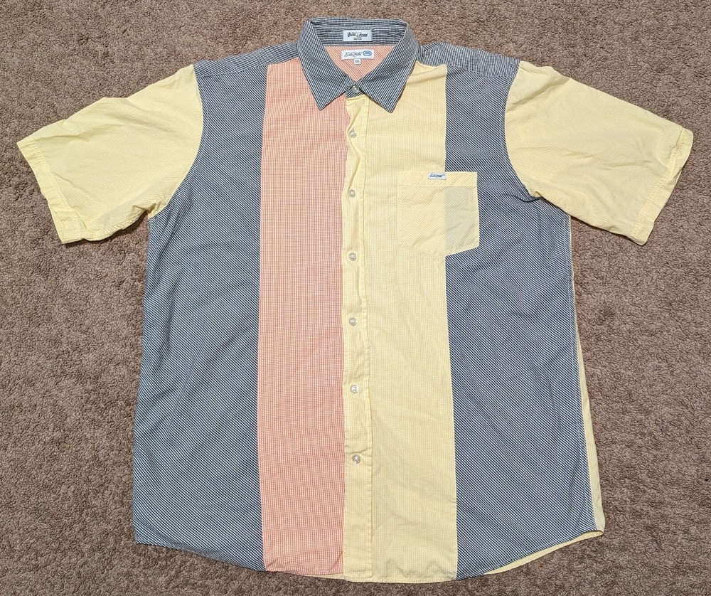 Vtg Ecko Unltd Shirt Men 2XL Blue Plaid Patch Colorblock Pastel Fun Chambray