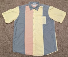 Vtg Ecko Unltd Shirt Men 2XL Blue Plaid Patch Colorblock Pastel Fun Chambray