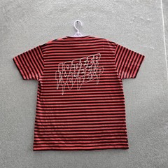 10 Deep Men Shirt XL Red Embroidered Striped Logo Spellout Grunge Skater Y2K