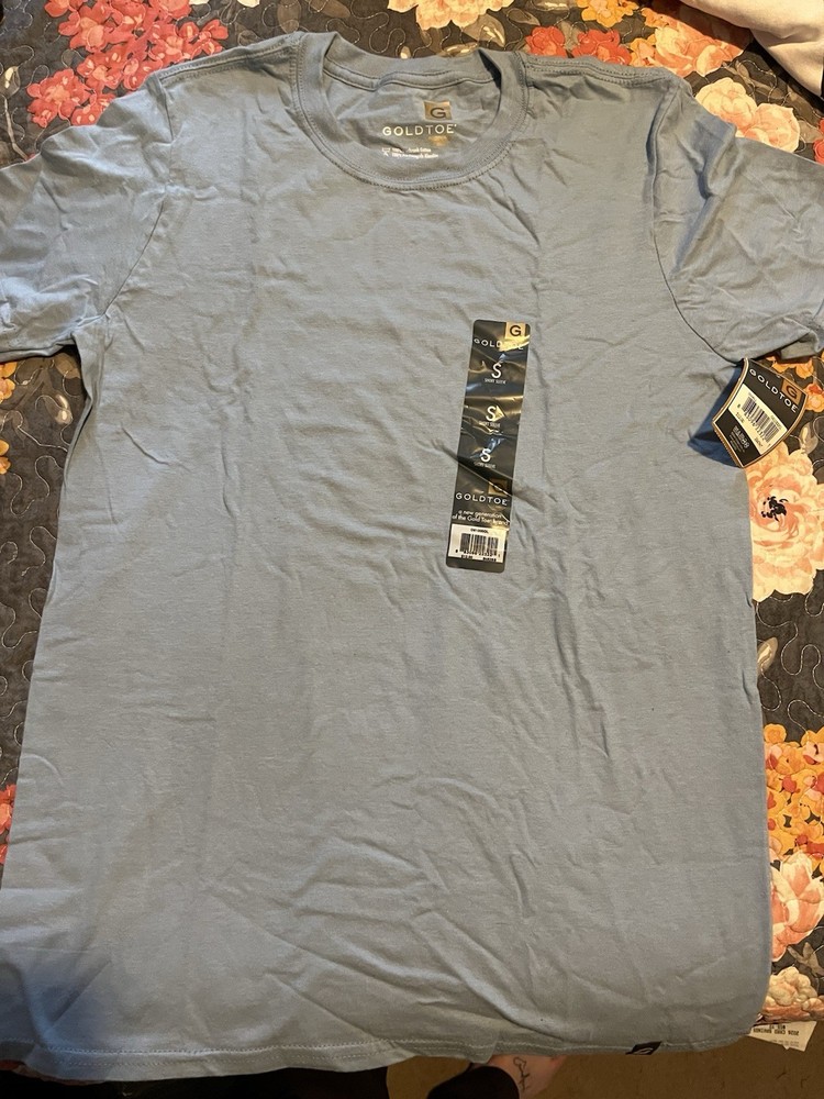 Gold Toe Short Sleeve T-Shirt Blue/Green Sz Small 100% Cotton Preshrunk – NWT