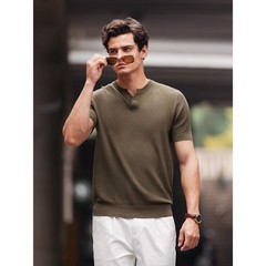 Henry Collar Short-Sleeved Knitted Sweater Men Breathable Summer Fashion