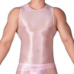 Men Oil Glossy See Through Tank Tops Stretch Breathable Undershirts T-Shirt Vest
