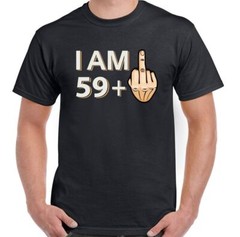 60th Birthday T-Shirt 59 + 1 Mens Funny Rude Offensive Joke Gift Middle Finger