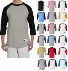 Champion Raglan Baseball Shirt Jersey Mens Tag-less T-Shirt 3/4 Sleeves T137