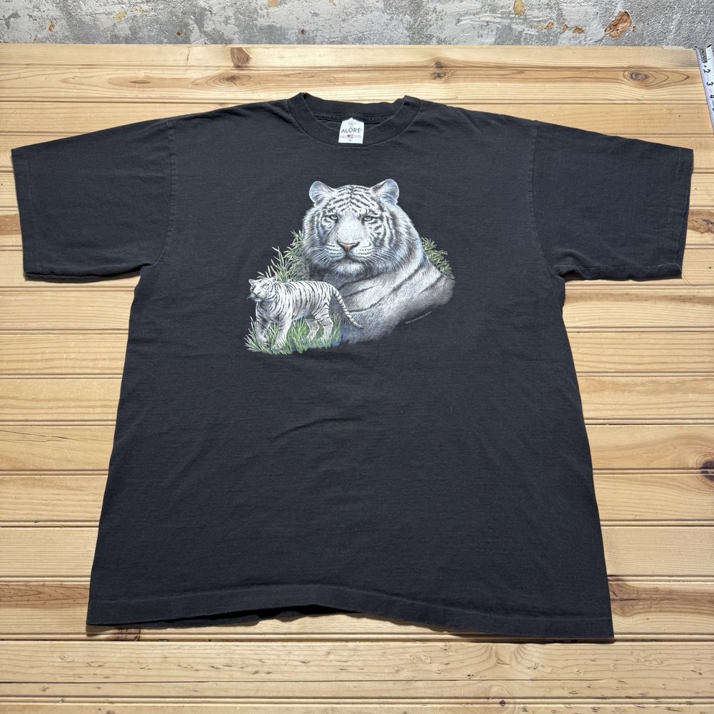 Vintage Y2K Big Face Siberian Tiger Big Cats Nature Single Stitch Shirt Size XL