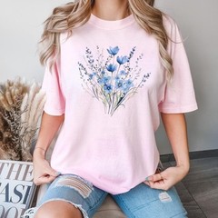 Blue Flower Bouquet Shirt, Flower Lover Shirt, Retro Floral Shirt, Flower Shirt