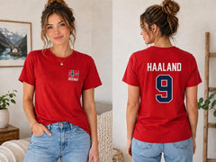 Haaland 9 Norway Soccer Shirt, Norwegian Football Fan Tee, Red Jersey Style Tee