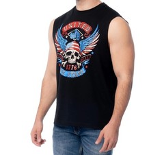 United We Stand Biker Skull XL Black Muscle Sleeveless T-Shirt 1776 America 4th