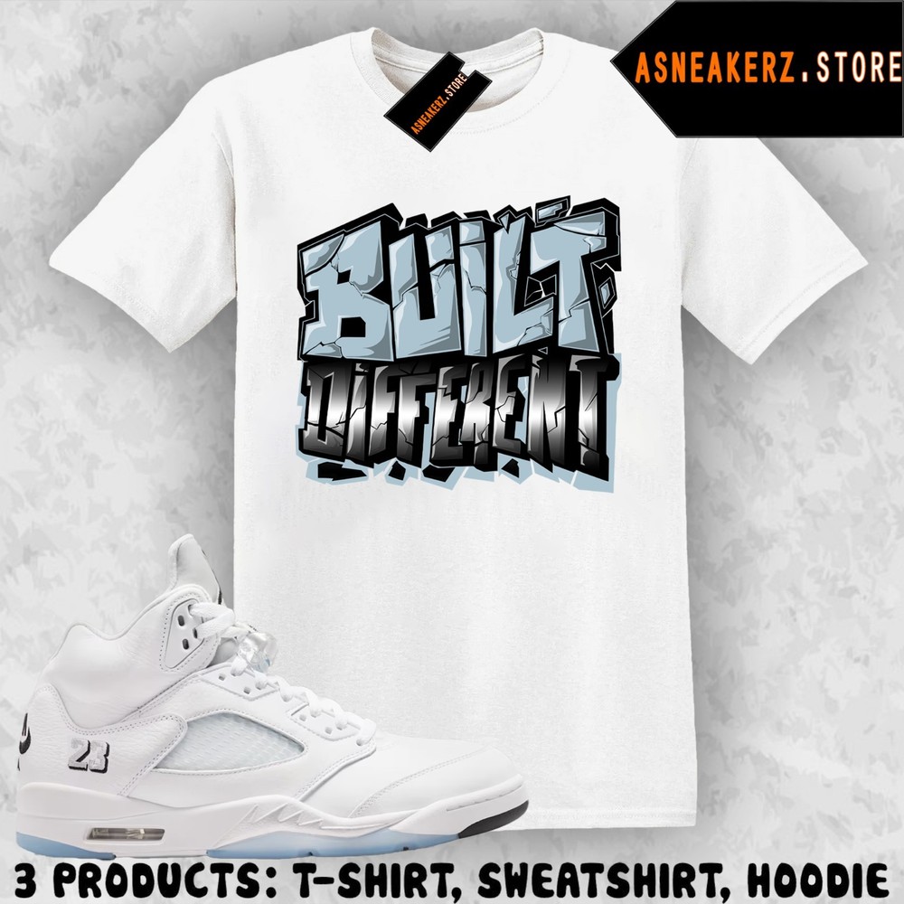 Shirt To Match AJ 5 White Metallic 2026 Sneaker Matching Built Different T-Shirt