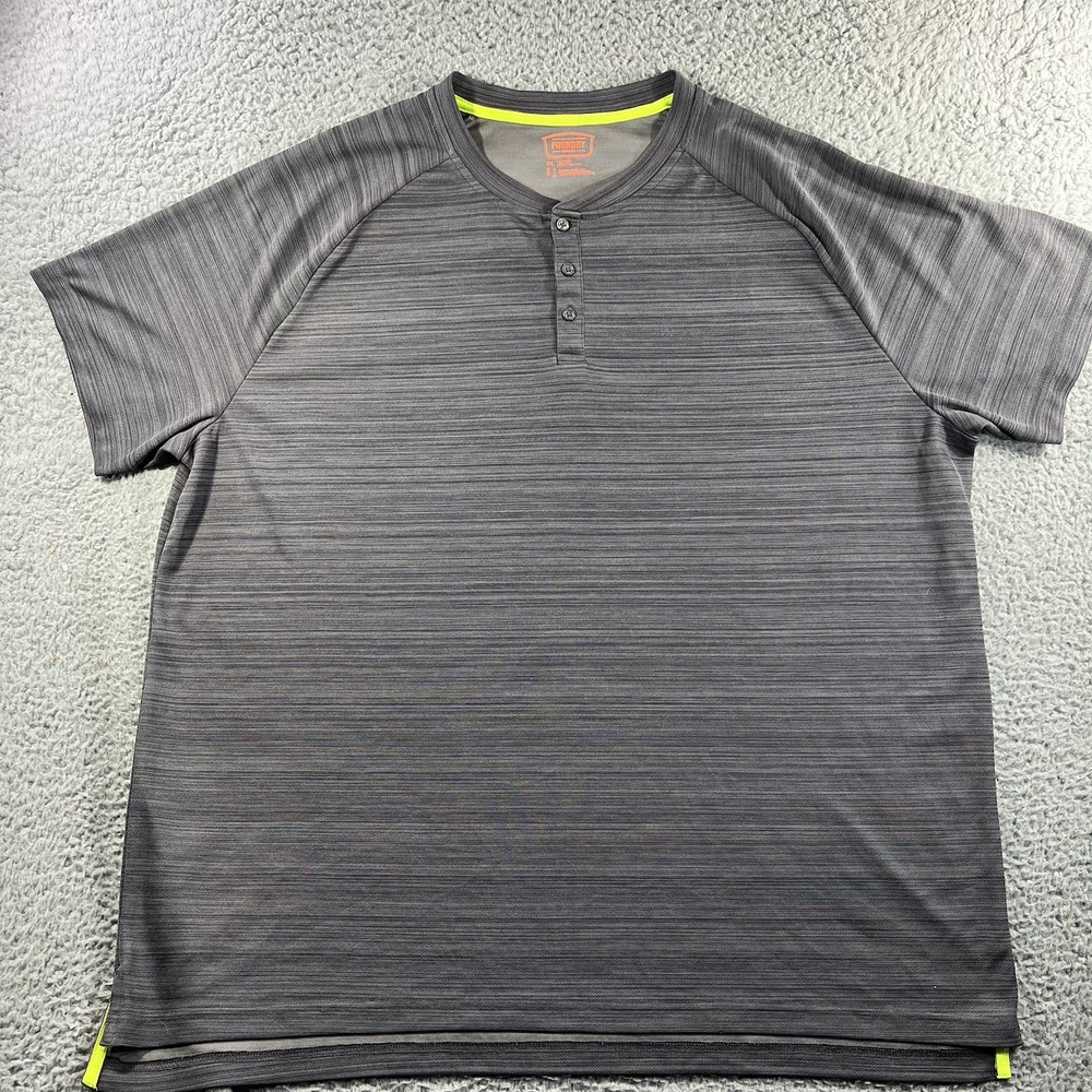 THE FOUNDRY SUPPLY CO HENLEY T SHIRT MENS 3XL GRAY HEATHERED SHORT SLEEVE TEE