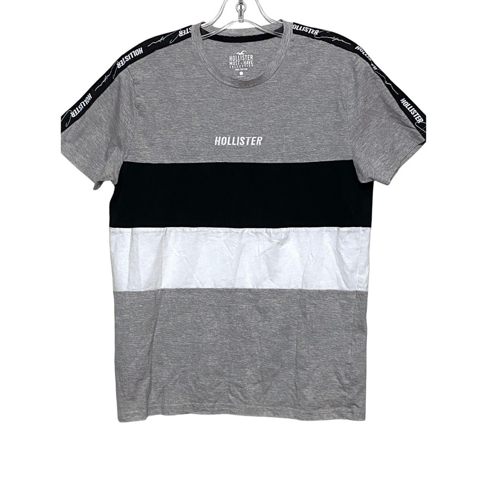 Hollister Must Have Collection Gray Shirt Logo Tape Color Block Striped Mens S