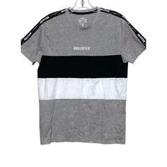 Hollister Must Have Collection Gray Shirt Logo Tape Color Block Striped Mens S