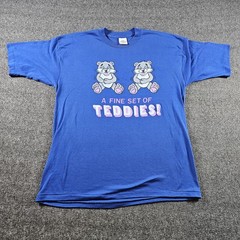 Vintage Healthknit A Fine Set Of Teddies Shirt Mens XL Blue Teddy Bear Funny 80s
