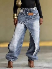 new Ethnic Print Wide Leg Jeans – Asymmetric High Waist Denim