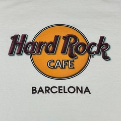 VINTAGE Hard Rock Cafe Shirt Large White Barcelona Spellout Streetwear 90s Y2K